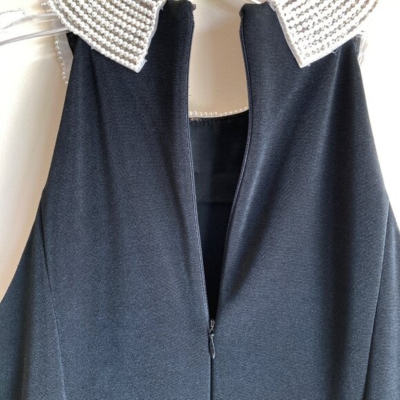VTG Alex Evenings Black Halter Formal Gown Sz 8 Sheath Maxi Dress Pearl Collar - Picture 10 of 17